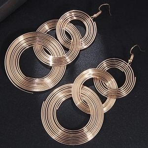 New Punk Gold Color Big Three Circle Fashion Earrings